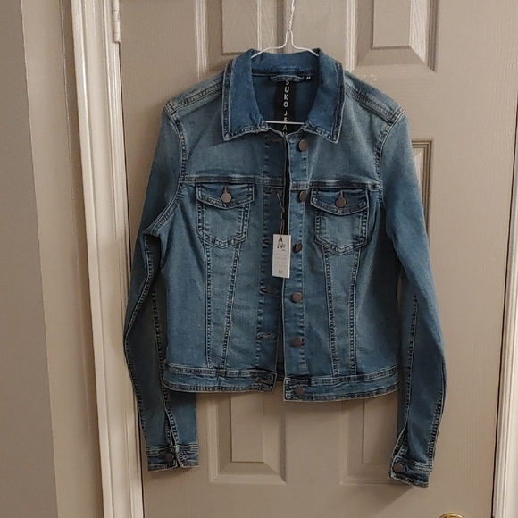 NWT Suko Jeans Cropped Jean Jacket Hand Painted Medium - Picture 2 of 16